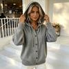 Cardigan Sweater Set Women Hooded Sweater, Long Sleeve Drawstring Button Jacket for Daily Wear Clothing Fall Winter, Solid Color Loose Casual