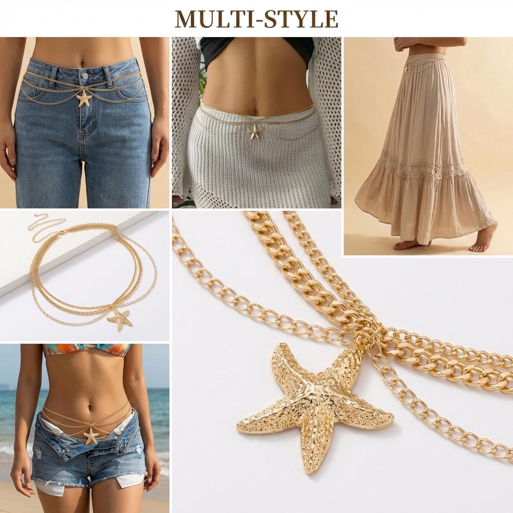 Fashion Sexy Beach Gold Color Metal Starfish Waist Chain for Women Multi-layer Summer Beach Body Chain Jewelry Accessories