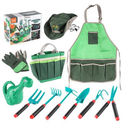 11Pcs Kids Gardening Tools Set Includes Tote Bag Spade Rake Fork Apron Gloves Watering Can Outdoor