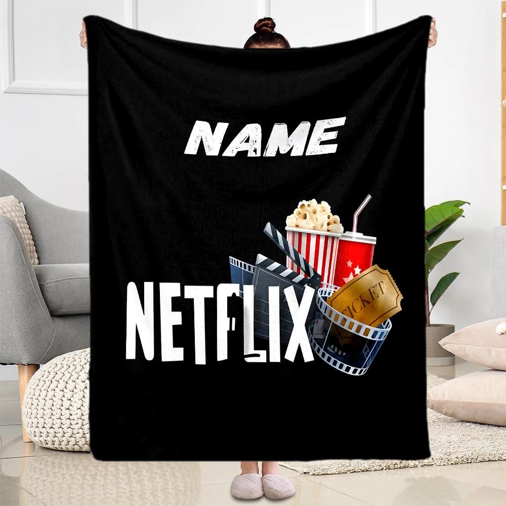 Movie Night Essentials Customize Your Name Blanket Cozy Personalized Blanket Comfortable Perfect for Picnics Sofa Home Decor Office