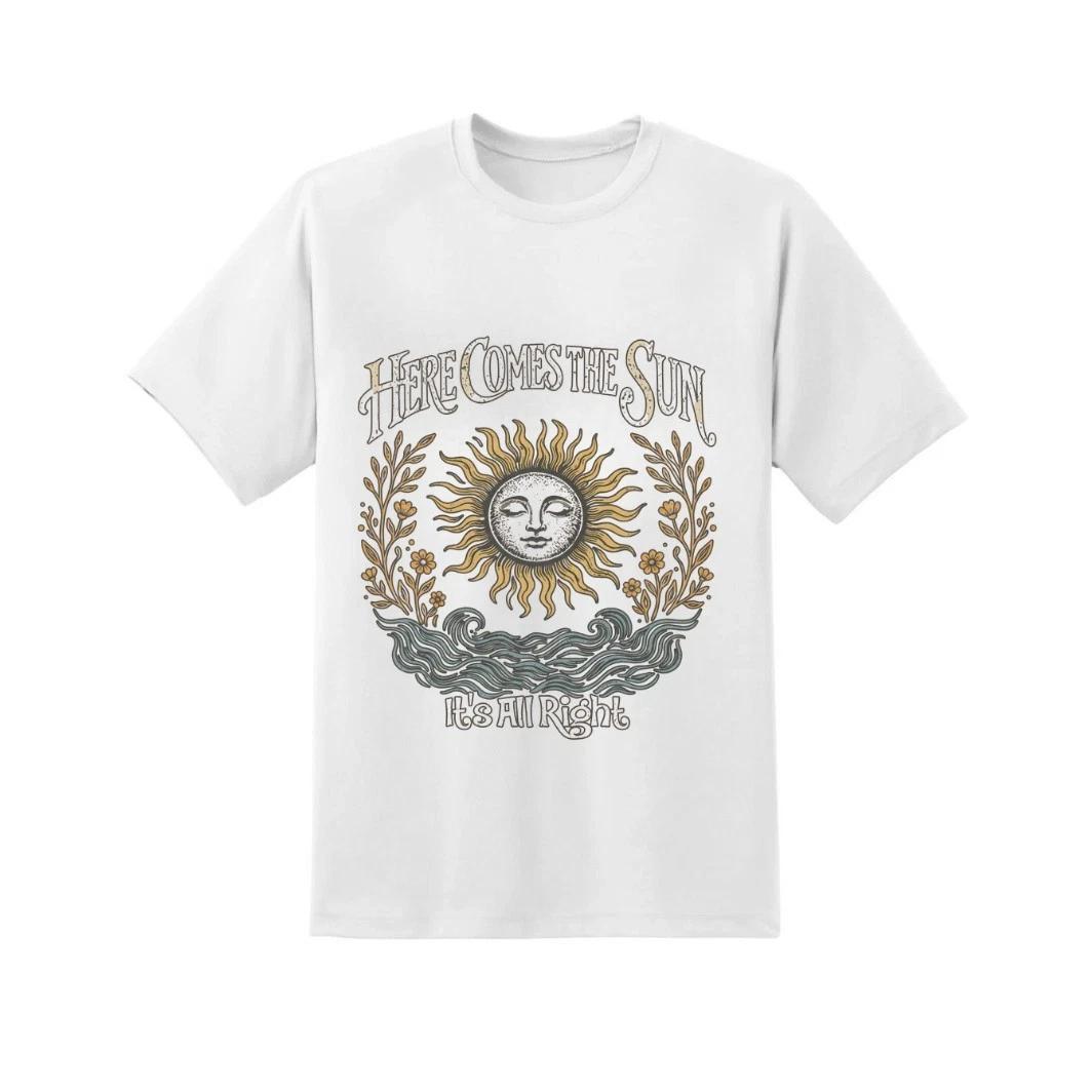 Here Comes The Sun T-T-Shirt - Vintage Celestial Sun Art Tee Beatles Inspired Top 4XL