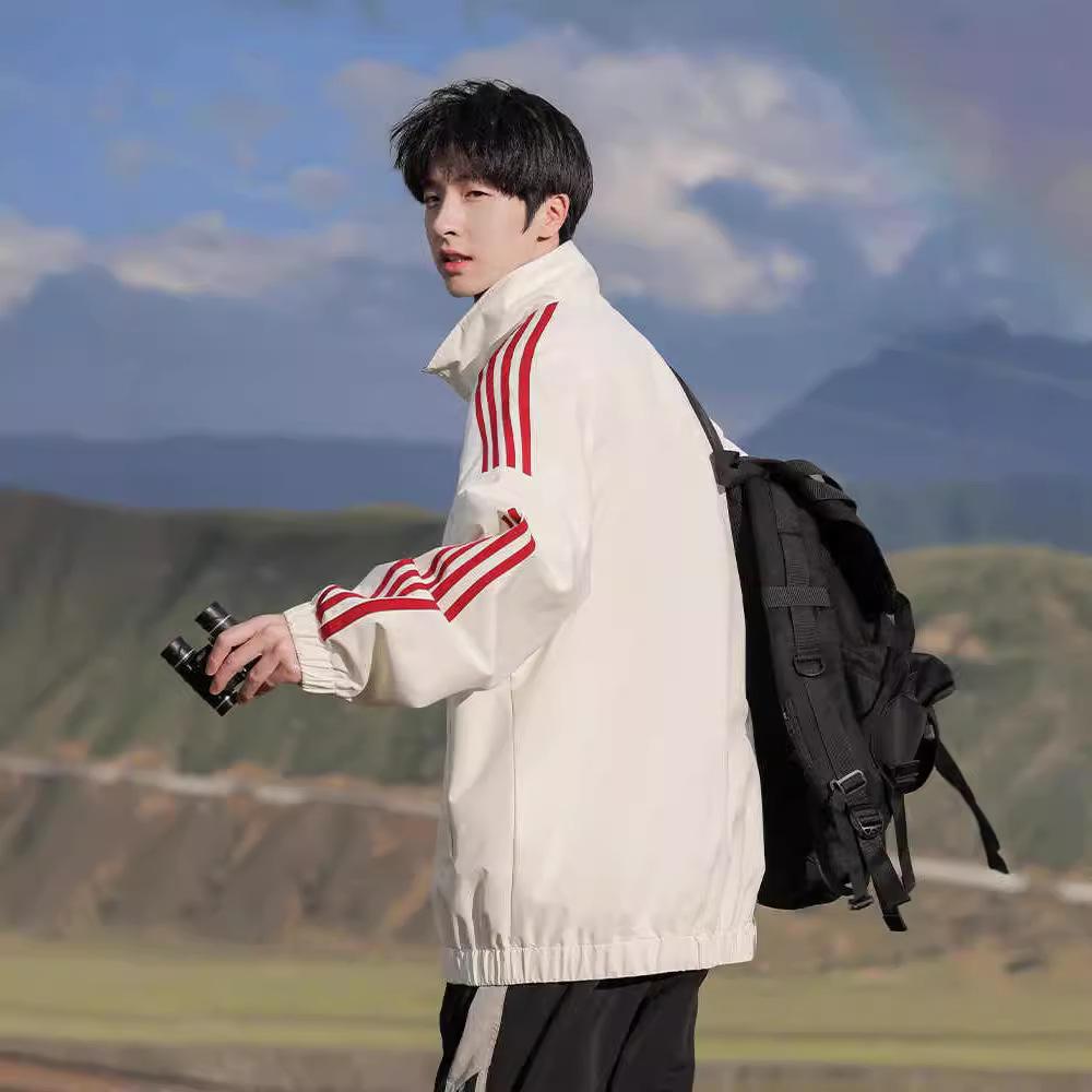 Side Striped Color-blocking Stand Collar Jacket for Men In Spring and Autumn New Loose Casual Sports Jacket