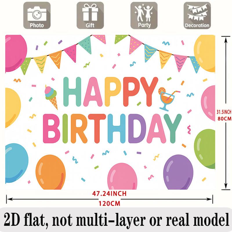Colorful Birthday Party Banner, Polyester Photo Backdrop Wall Decor