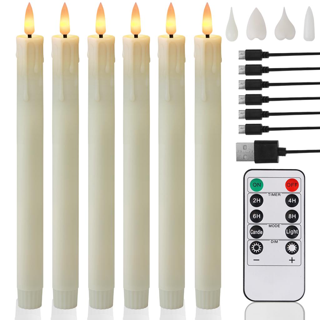 LED Flameless Taper Candles 6.5/11" Battery Operated Fake Flickering Candlesticks Electric Long Candles for Wedding Home Decor