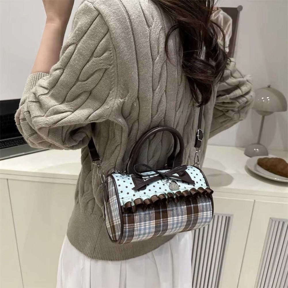 Sweet Bow Crossbody Pillow Bags Vintage Plaid Lightweight Portable Ladies Shoulder Bag Versatile Women Handbag Purse Girls Gift