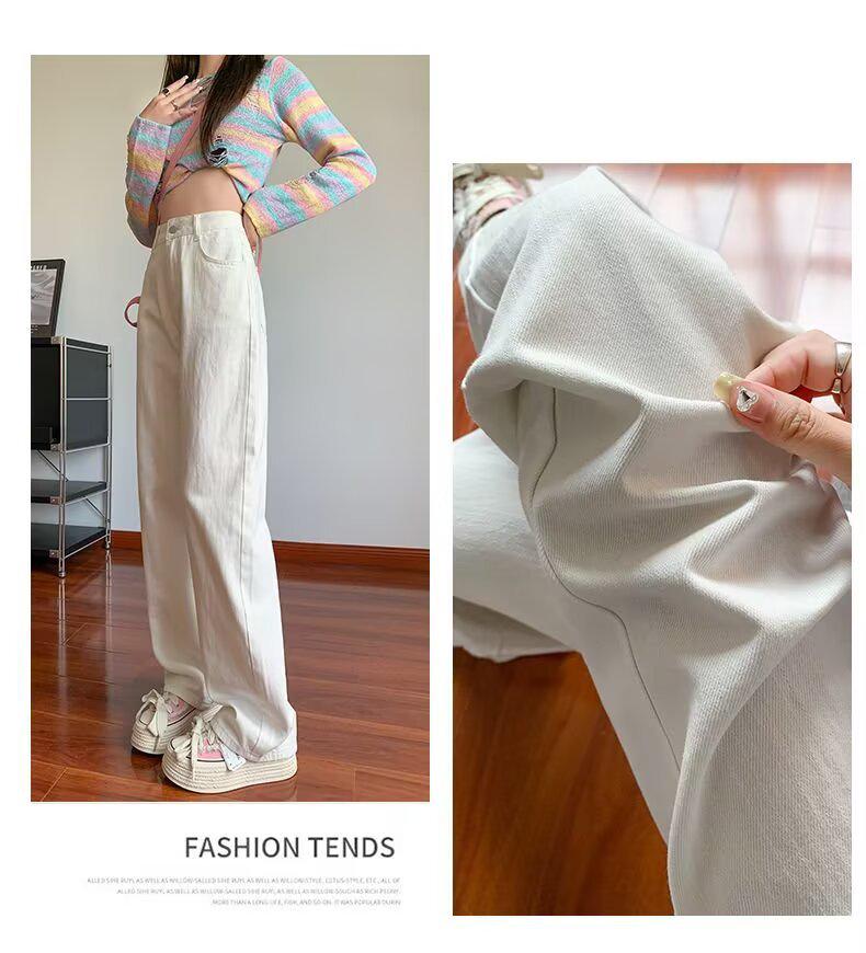 Women's White High Waist Wide Leg Jeans - Summer Thin, Plus Size, Versatile, Floor Length