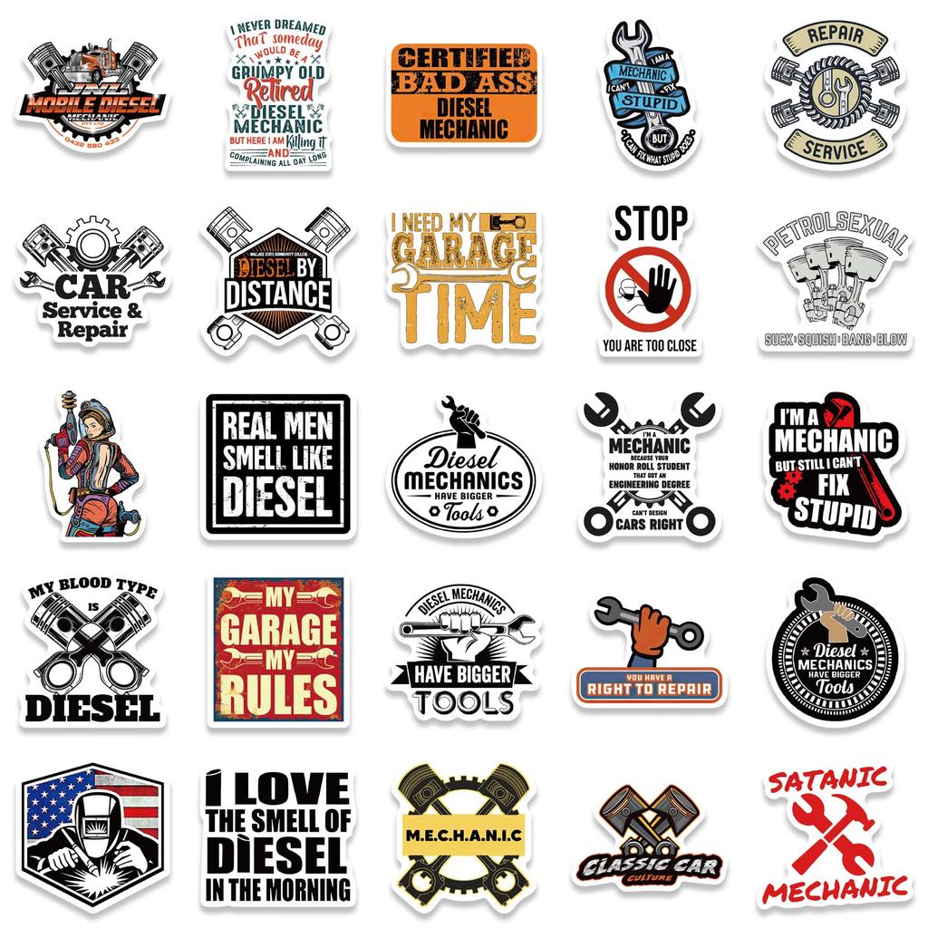 50 Pieces Mechanical Mechanic Western Style Mechanic Sticker Diesel Equipment