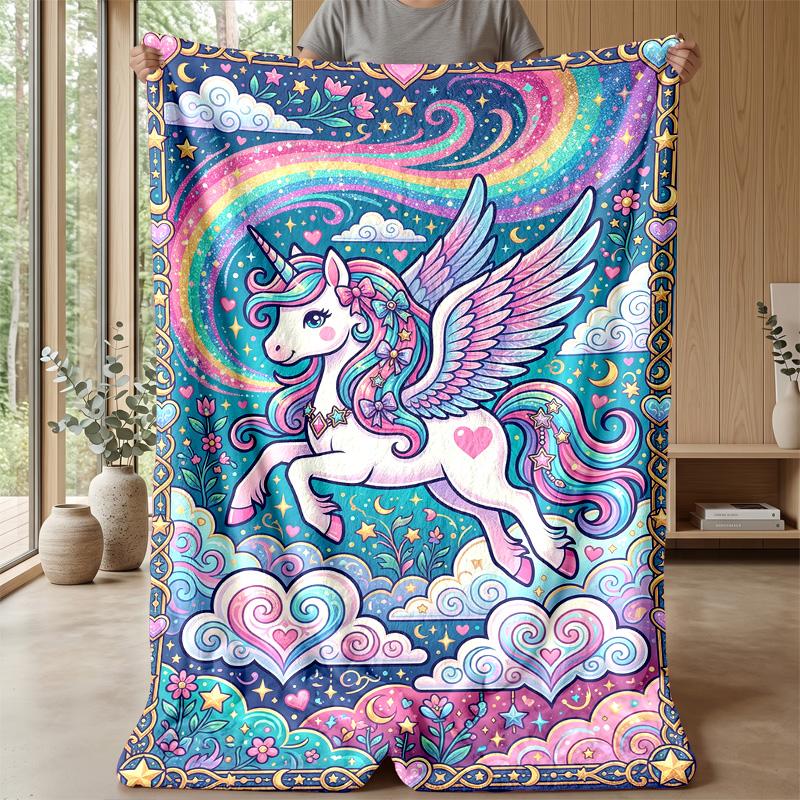 Winged Unicorn Moons Flowers Theme blanket Lightweight Warm Flannel Blanket Decorative Throw Blanket for Home Decoration