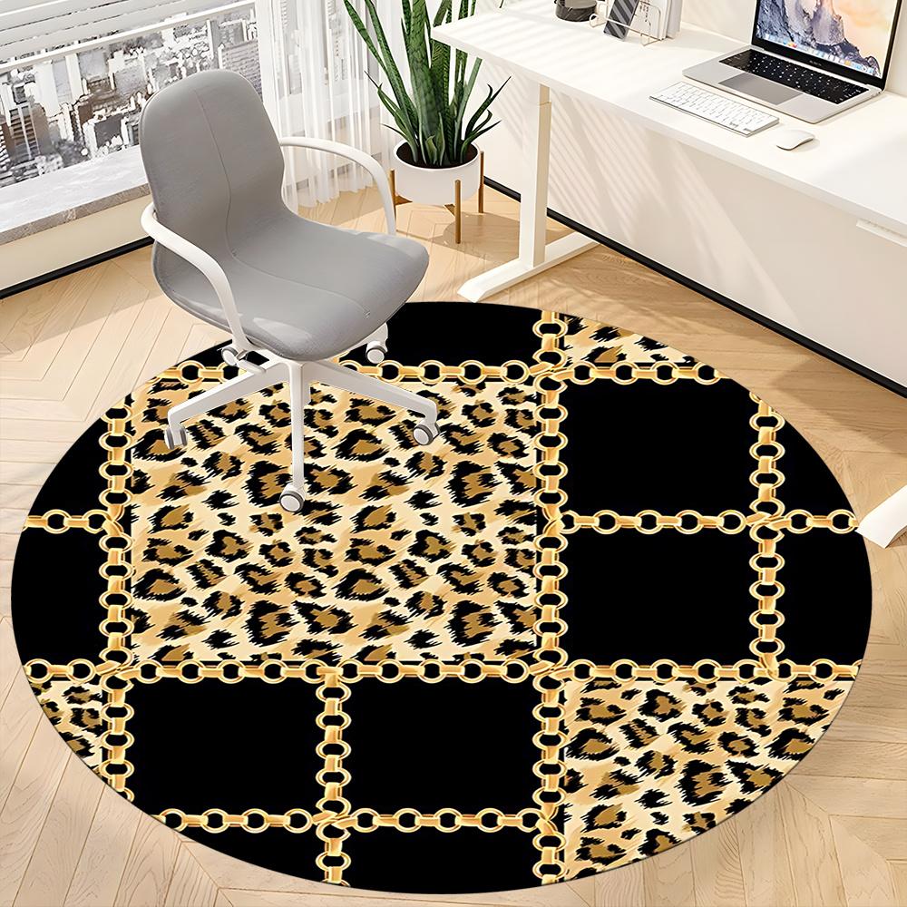 1pc Leopard Print Chain Office Round Area Rug, Indoor Mat Suitable ForOffice, Under Office Chairs Bedroom Living Room Home Decor, Room Deco Q086