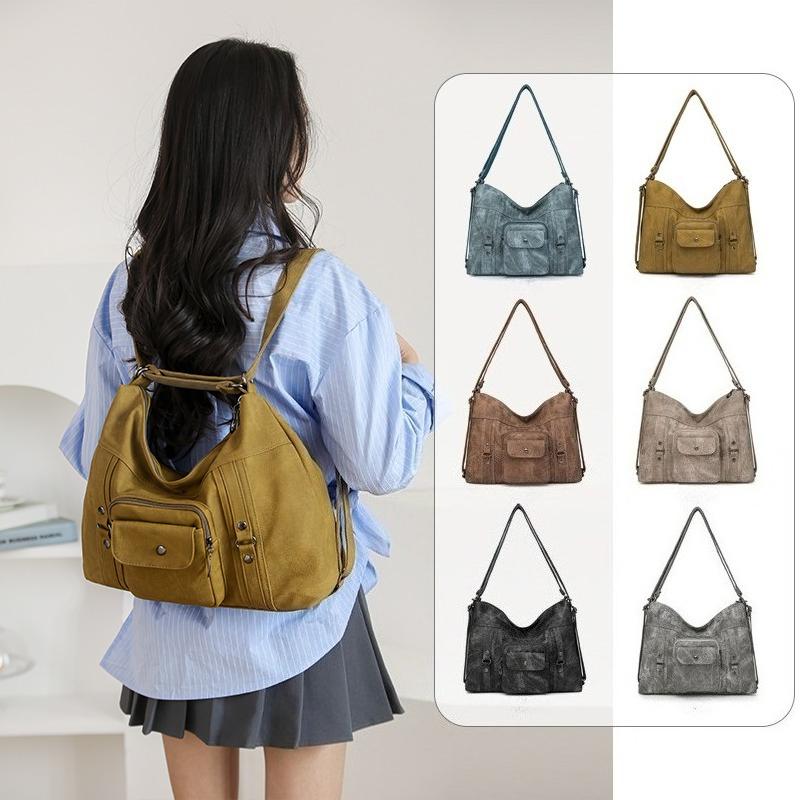Fashionable Women's Handbag with Large Capacity Soft Leather  Simple Shoulder Bag Multiple Pockets Vintage Handbag Multi-functional Backpack