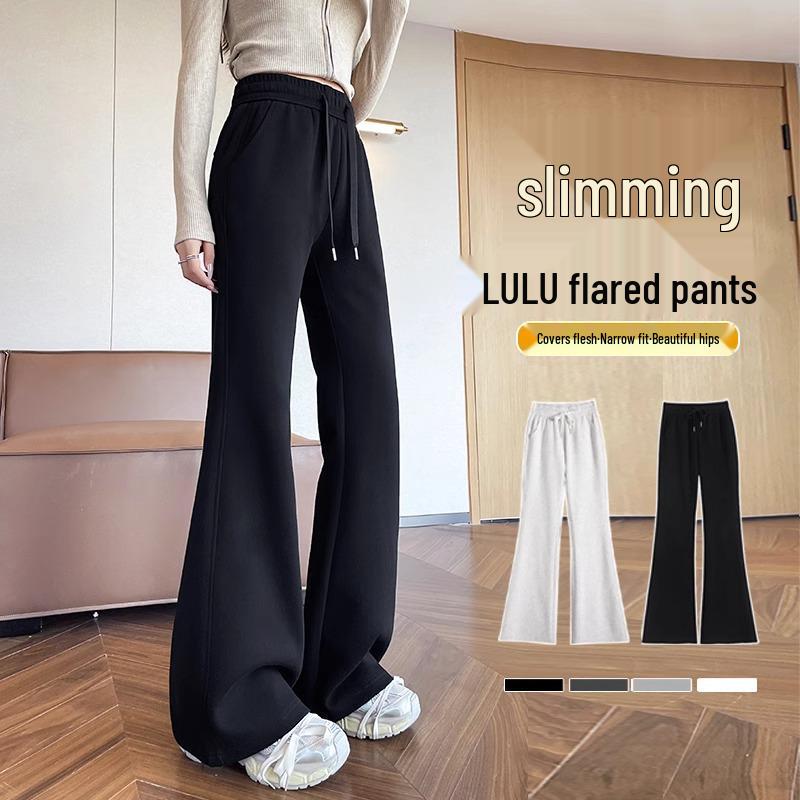 

Women s Black High-Waisted Micro-Flared Sports Pants - Slimming Straight-Leg, Spring/Autumn 2025 Wide-Leg Trousers XL: 130-145 jin