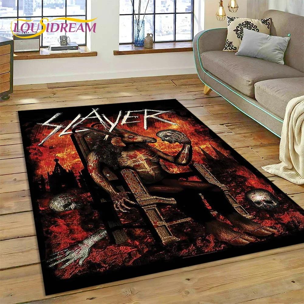 Tappeto Rock Slayer Heavy Metal Band 3D per Camera da Letto Soggiorno Casa Decorazione Divano, Gioco Bambini Grande Tappetino Decorativo Pavimento Regalo