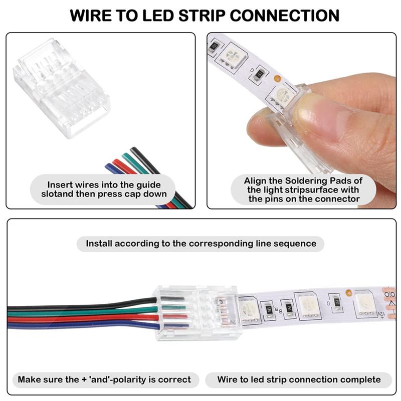 LED Light Strip Connectors 40 Waterproof LED Adapter Connectors Solderless LED Light Strip Connectors 4 Pin 10Mm-B61B