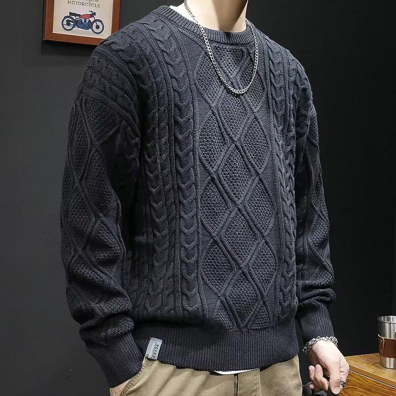 Men's Loose Knit Round-Neck Sweater - Trendy Korean Style for Autumn/Winter