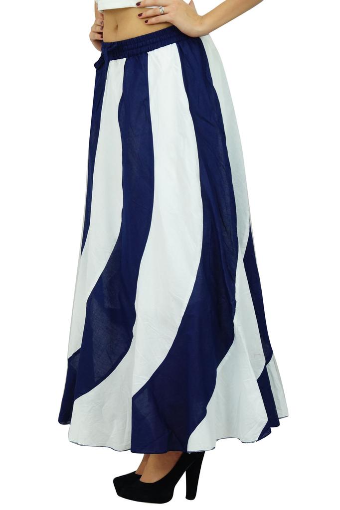Bimba Long A-Line Maxi Spiral Summer Skirt Cotton With Back Elastic & Side