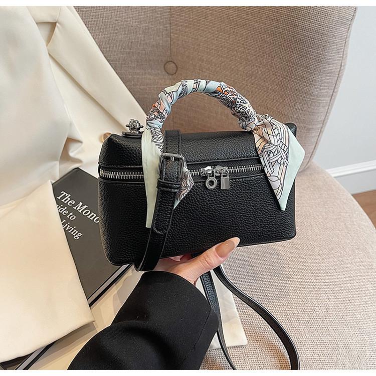 Silk Small Box Scarf Bag Stitching Detail Inner Zip Pocket Urban Bags Travel