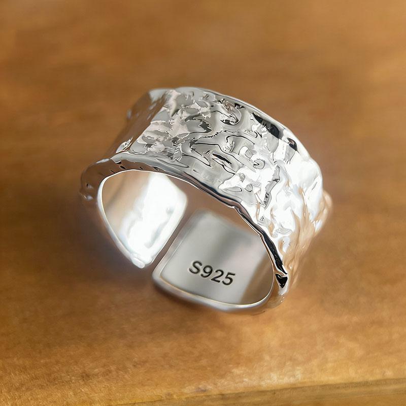 

BF CLUB 925 Sterling Rings for Women Simple Geometric Handmade Irregular Retro Gold Flat Ring Allergy For Birthday Gift resizable