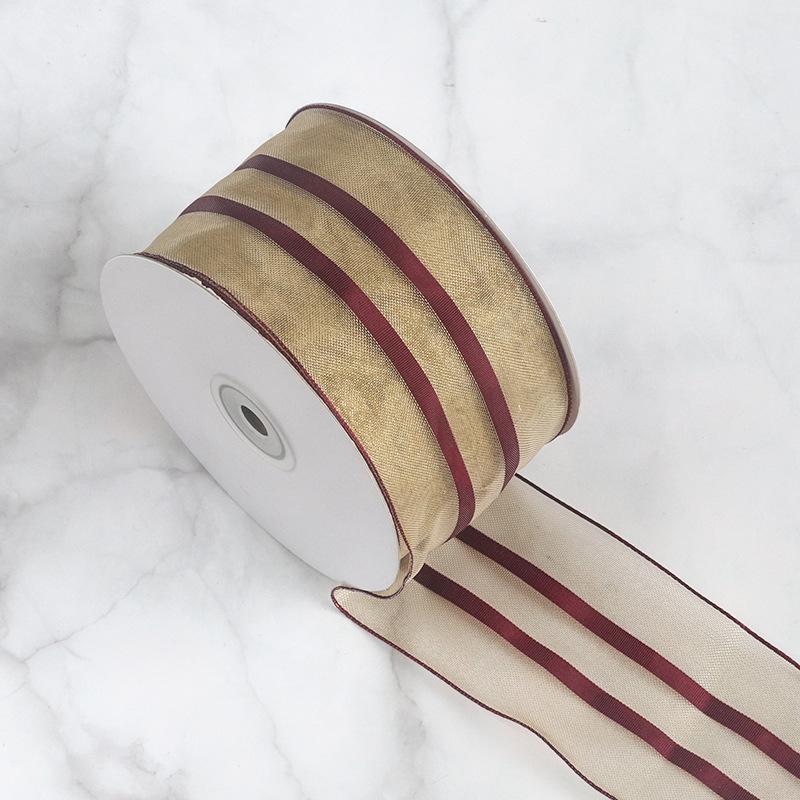 DIY Dekorativ Romantisk och Mysig Trådkant Manschett Julband Paketdekoration 6,5 cm Bred Rött, Grönt och Guld Band Julgran Krans Rosetter