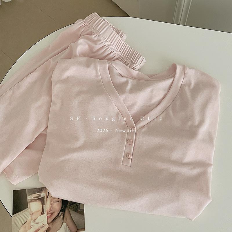 

Henry collar short-sleeved pajamas Lyocell Tencel loungewear women s summer minimalist style loose can be worn two-piece set f ( 40-70kg ) світло-рожевий колір