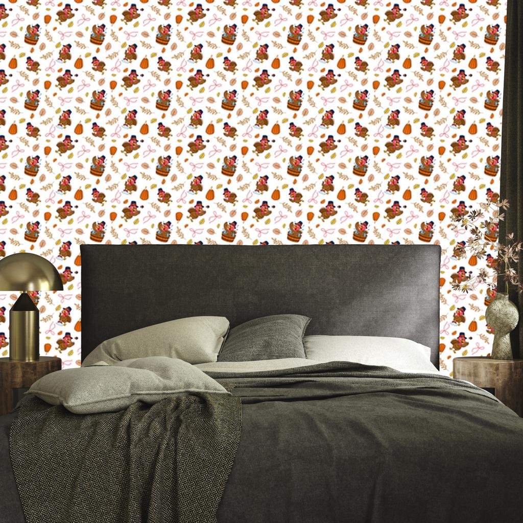 Turkeys wallpaper white and cream, cream background for living room and bedroom 50x1000