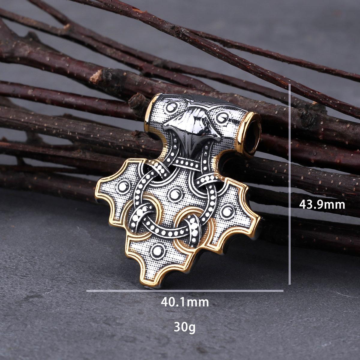 Vintage Viking Odin Raven Mjolnir Thor Hammer Necklace Stainless Steel Men Biker Amulet Pendant Gift Jewelry