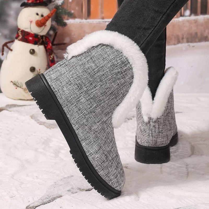 Wish Women's Cotton Shoes Fall and Winter New Large Size Round Toe Thick Sole with Fleece Seam Bag Shoes Snow Boots