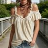 Top da Donna con Spalline Design Scollo a Spalla Scoperta Collo Arricciato T-shirt Colore Puro Vestibilità Larga Manica Corta Top Estivi