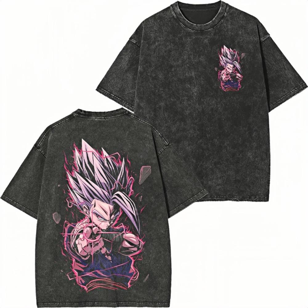 Dragon Ball Majin Buu Super Saiyan Printed Tshirt Mens and Womens Washed Tshirt High Quality Vintage Cotton Tshirt Top