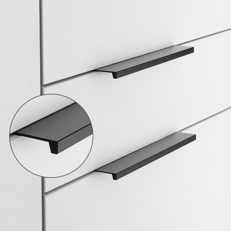 Black Aluminum No-Punch Concealed Handle for Kitchen and Wardrobe Cabinets