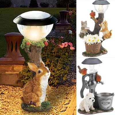 Pdtoweb Solar Garden Cat Dog Rabbit Statue Ornament Cat Climbing Lawn Light Decor