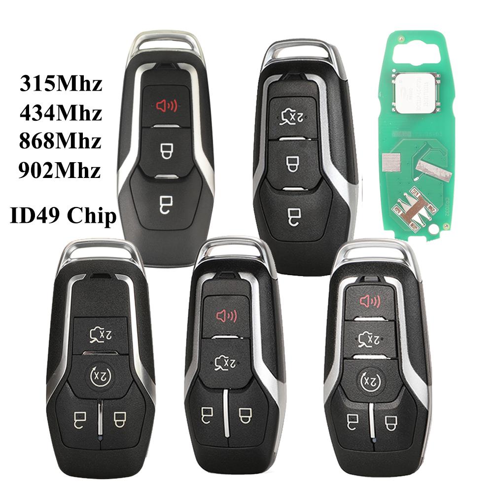 Jingyuqin Remote Car Key for Ford Mondeo Explorer Mustang Focus Fusion S-Max Galaxy KeylessGo 315/433/868/902Mhz ID49 Control