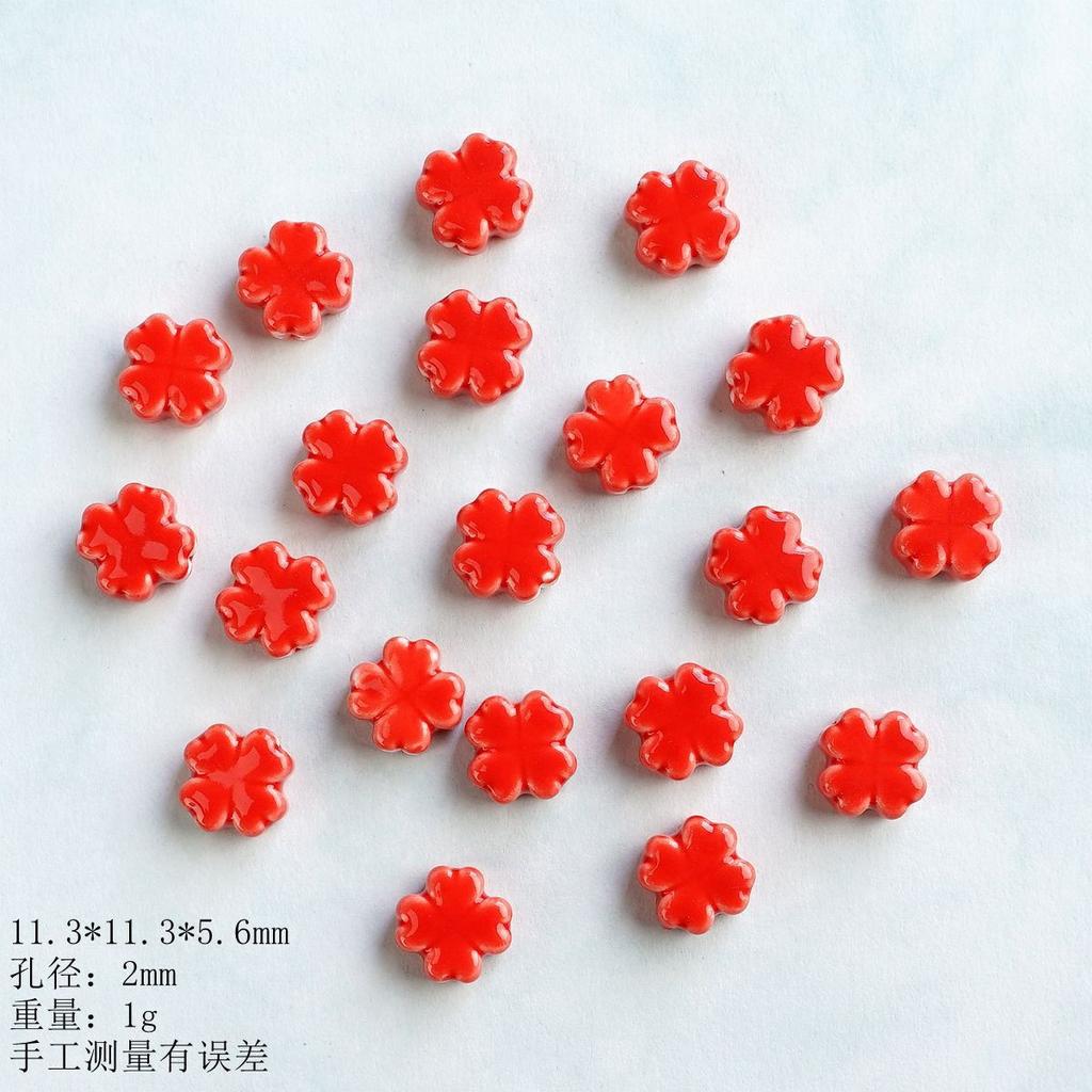 Ceramic Loose Beads Chinese Red Beads Handmade DIY Necklace Loose Beads Accessories