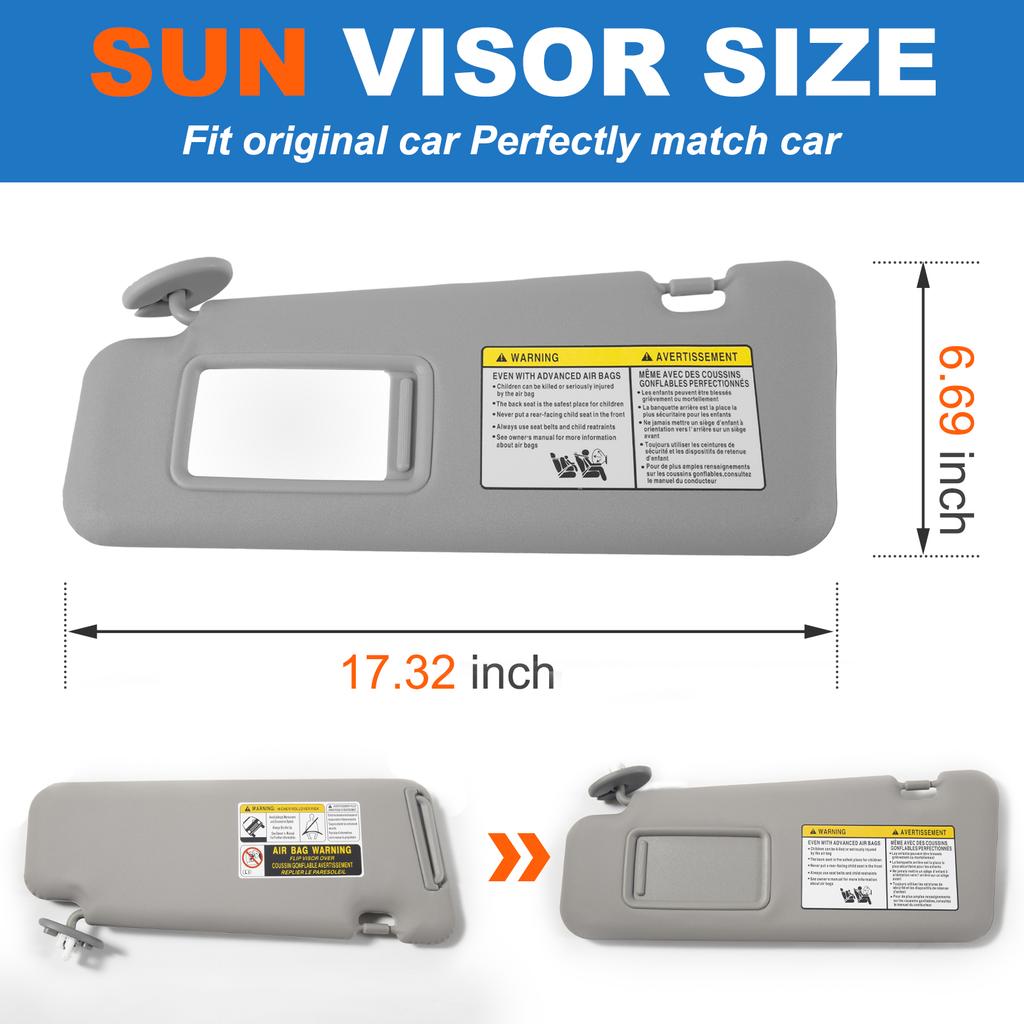 Car Sun Visor Fit For Toyota Highlander 2008-2013 with Vanity Mirror Cover Plate for Blocking Sunlight 74320-48500-B0