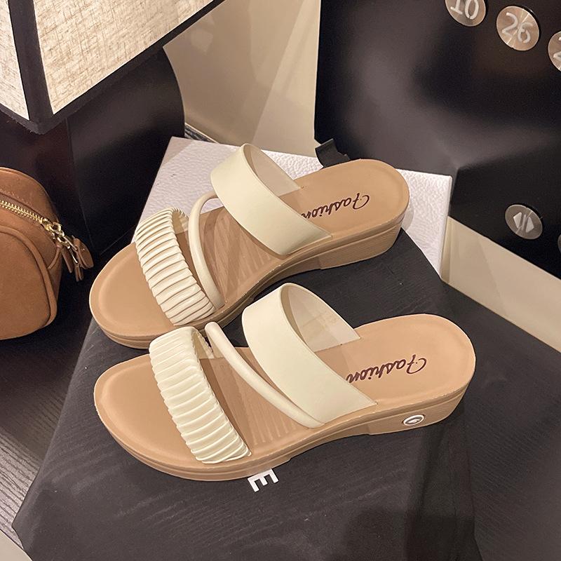 

Women s flip-flops outer wear summer 2025 new fashion cool slippers thick-bottomed non-slip soft-bottomed cool slippers seaside tide 40 бежевий