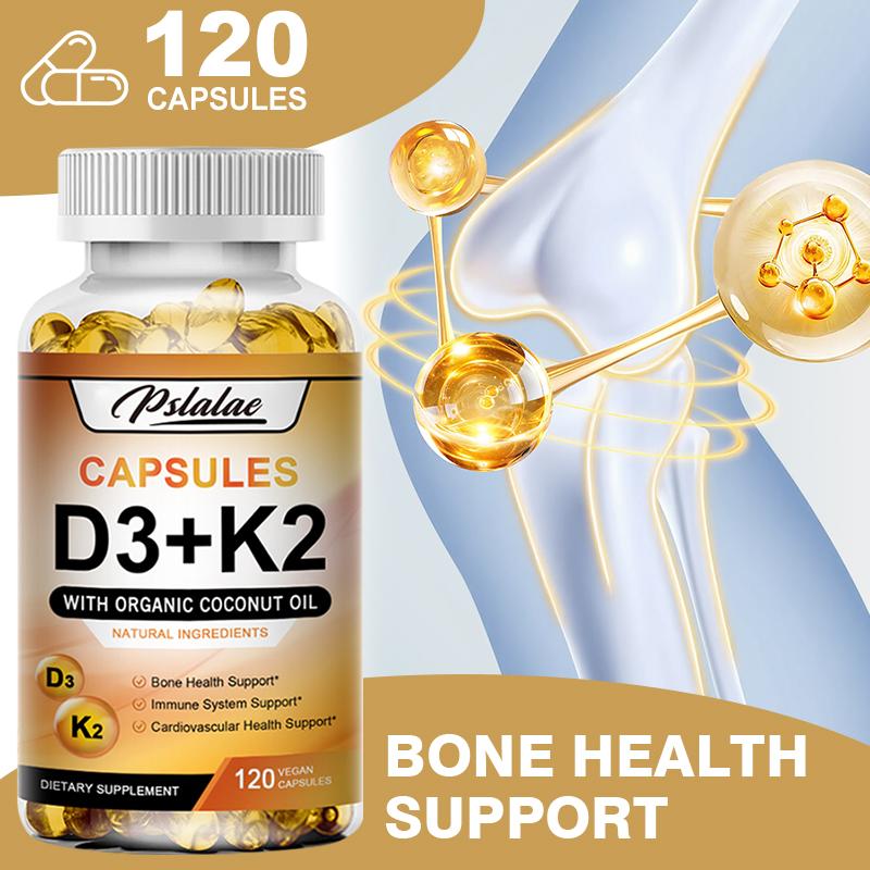 Capsule di Vitamina D3 + K2, con Olio di Cocco Biologico, - Supporto per la Salute delle Ossa, Supporto al Sistema Immunitario, Supporto alla Salute Cardiovascolare