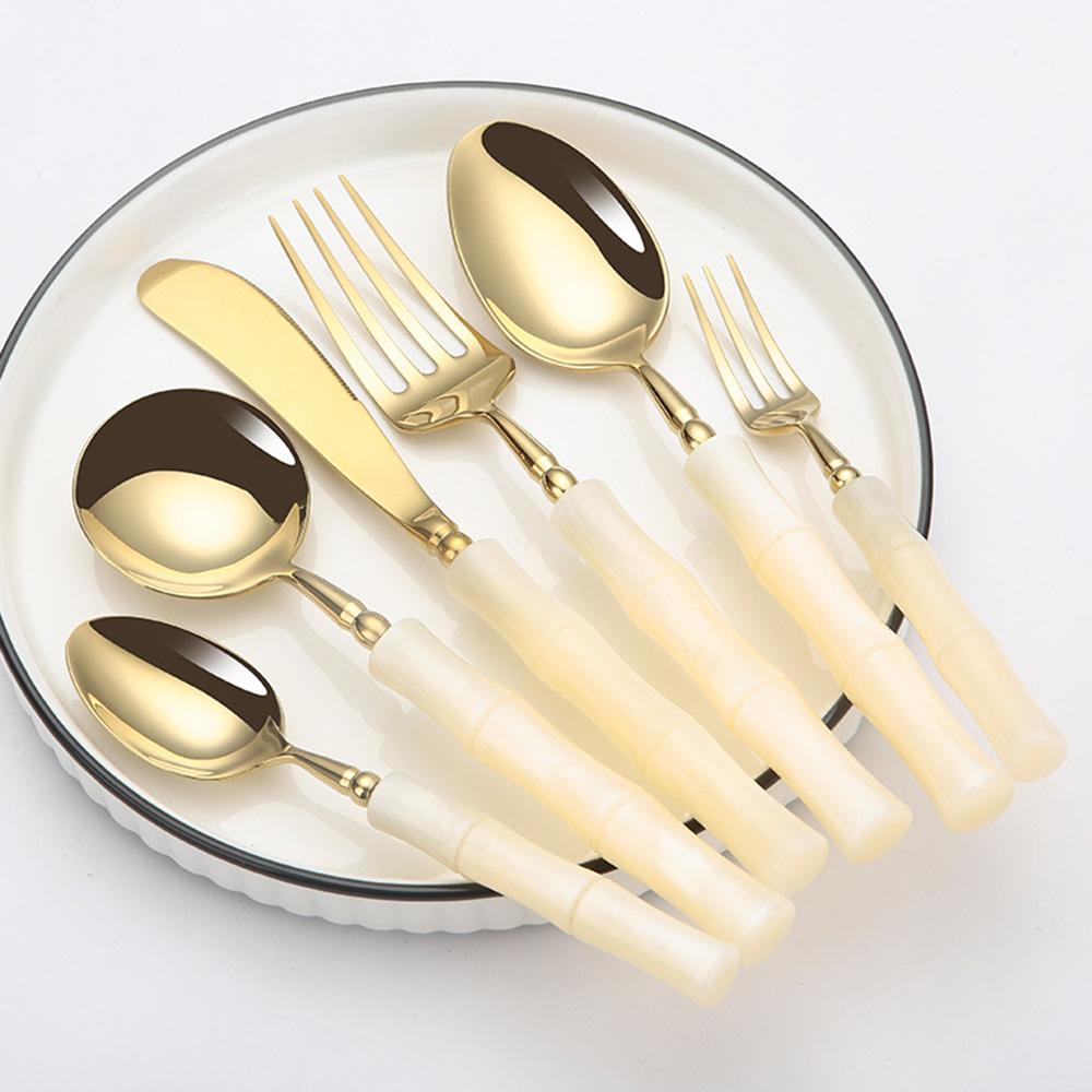 6PCS Luxury Cutlery Set Beautiful Bamboo Knot Tableware for Kitchen Wedding 304 Stainless Steel Creative Dessert Steak Tableware