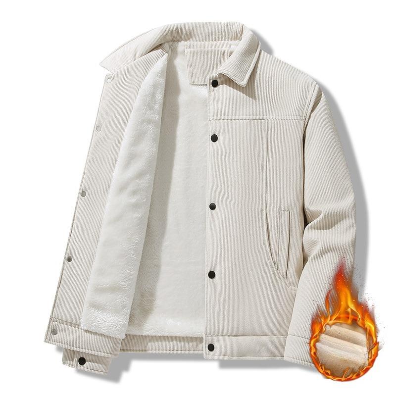 Men's Winter Warm Jackets With Fleece Lined Casual Lightweight Windproof Coat With Pockets Lapel Collar Work Jacket for Men Thick Thermal Cargo Jacket