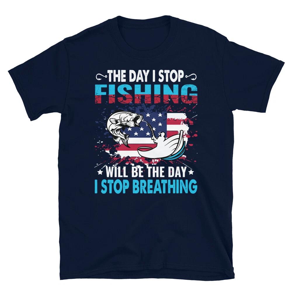 Never Stop Fishing USA US Flag Fishing Fish Nature Outdoors T-Shirt S