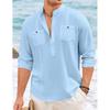 Macsivo Cotton Blend Solid Casual Short Kurta For Men Long Sleeve Mandarin Collar Stylish Shirt Kurta For Men Sky