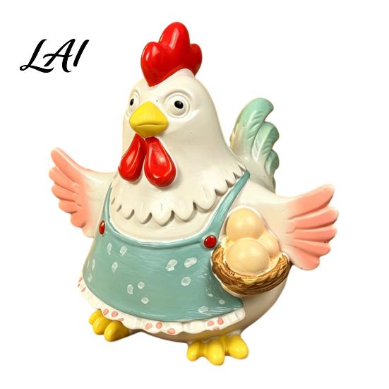 Weatherproof Resin Garden Decor Cartoon Hen Statue with Eggs Pastoral Style Figurine for Handmade Farmhouse Kitchen Ornaments Yard Patio Decor