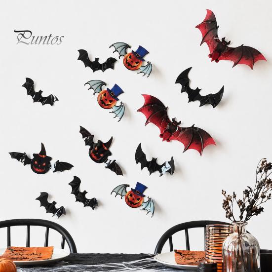 Halloween Party Wall Decor 12Pcs Bats Decals, 3D Bat Stickers for Home Decor, Hanging Decorations 4 Size Waterproof Black Spooky Bedroom Living