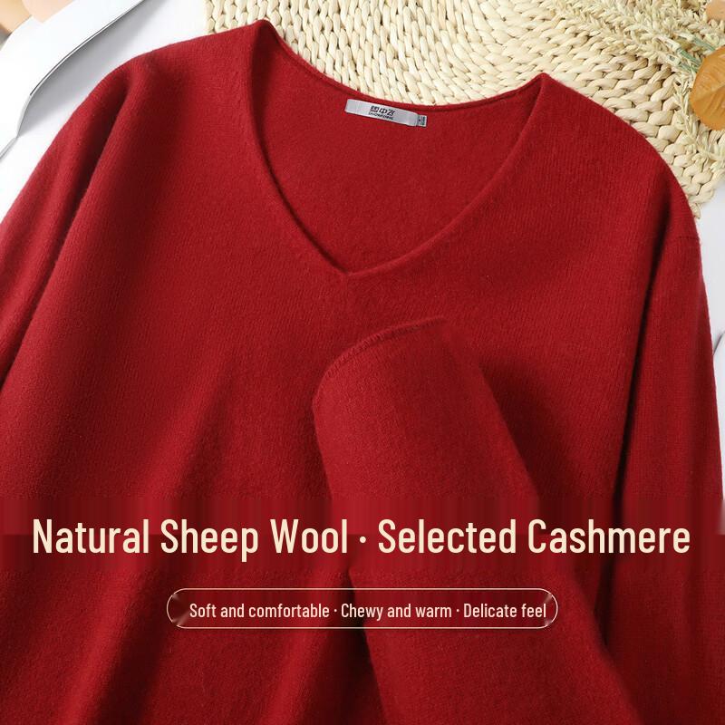 

SNOWFLYING Women s High Wool V-neck Long Sleeve Sweater M