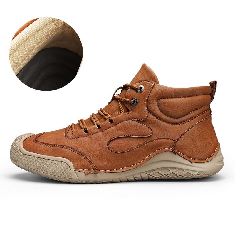 Hand-stitching Leather Men Boots Genuine Leather Casual Leather Shoes Men Ankle Boots