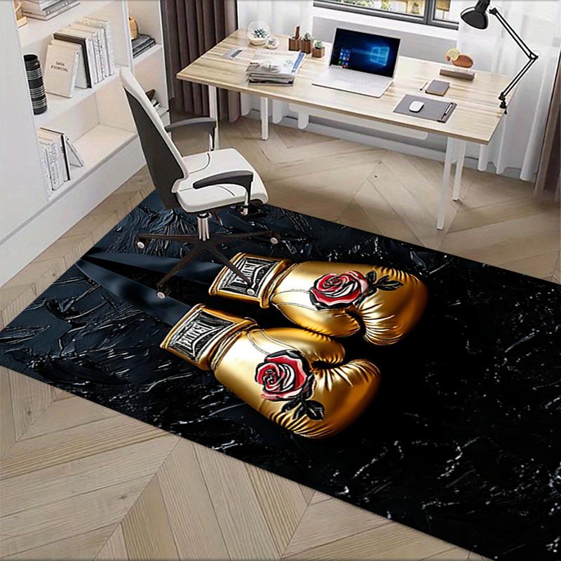 Golden Boxing Gloves with Rose Design Chair Mat Office Carpet, Oversized Rug for Home Decor, Gift, Suitable for Bedroom, Living Room, Various Rooms