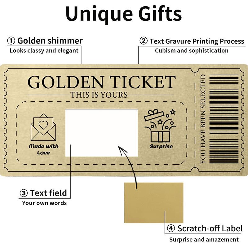 Scratch Off Ticket Golden Ticket Scratch-Off Card Raffle Gift Surprise Scratch-Off Card With Envelope Party Favor Cinema Voucher