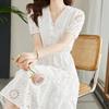 Skeleton Dress Female Summer Short-sleeved Loose V-neck French High-waisted Skirt