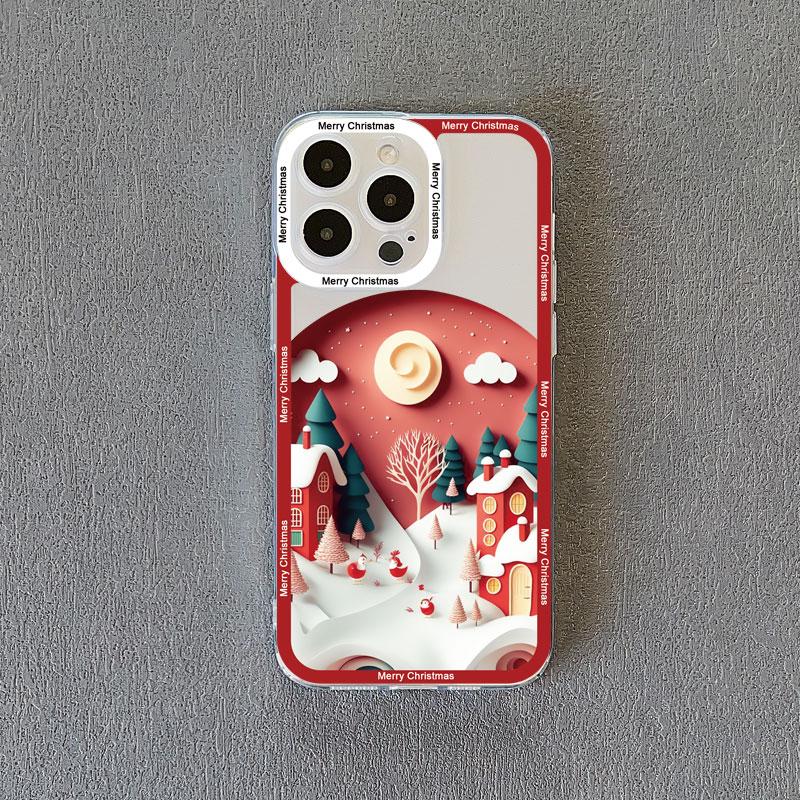 

Merry Christmas Tree Santa Claus Phone Case For iphone 15 14 Plus Pro Max 13 12 11 Pro Max X XR XS Scenery Transparent Covers iphone14