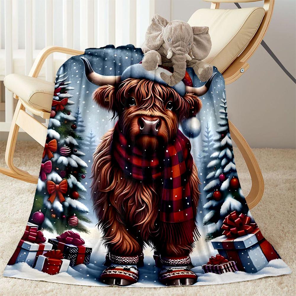 Highland Cow Selfie Flannel Blanket,Lightweight,Office Blanket,Sofa Blanket,Comfortable Blanket