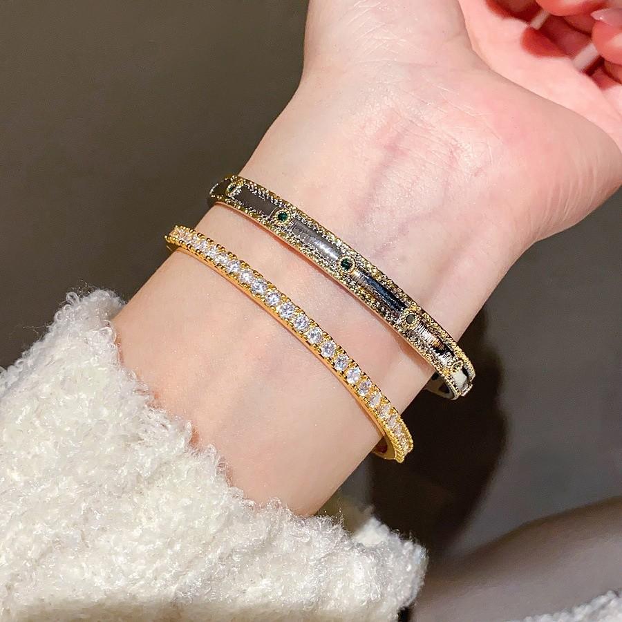 Geometric Zircon Silver Bracelet With 24k Gold Plating For Stylish Office Wear
