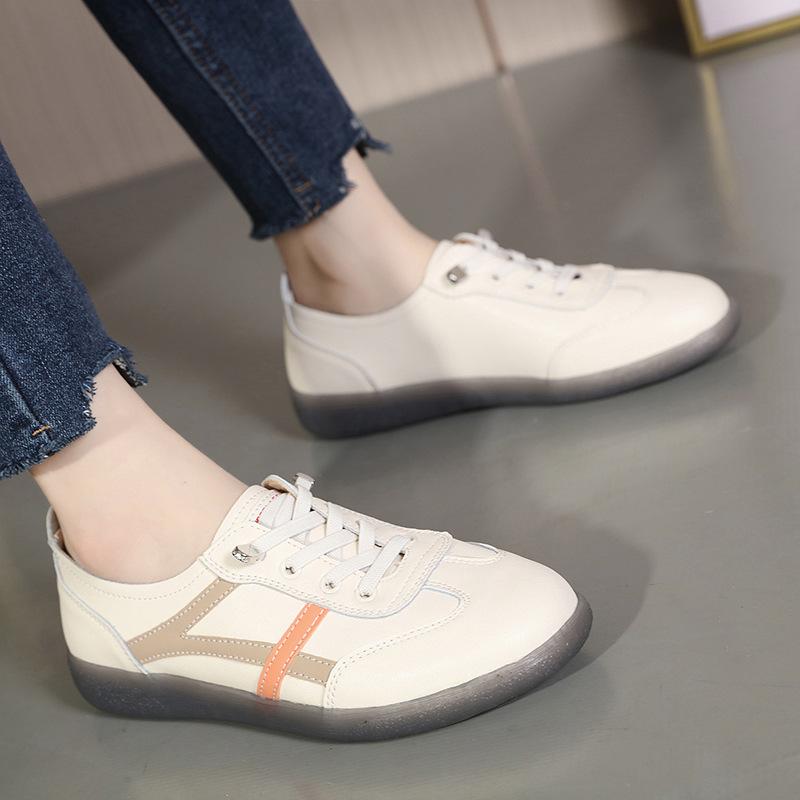 Cowhide White Shoes for Women In Spring New Korean Version of Jelly Soft Sole Women's Shoes Versatile Korean Version of Sports Flat Shoes